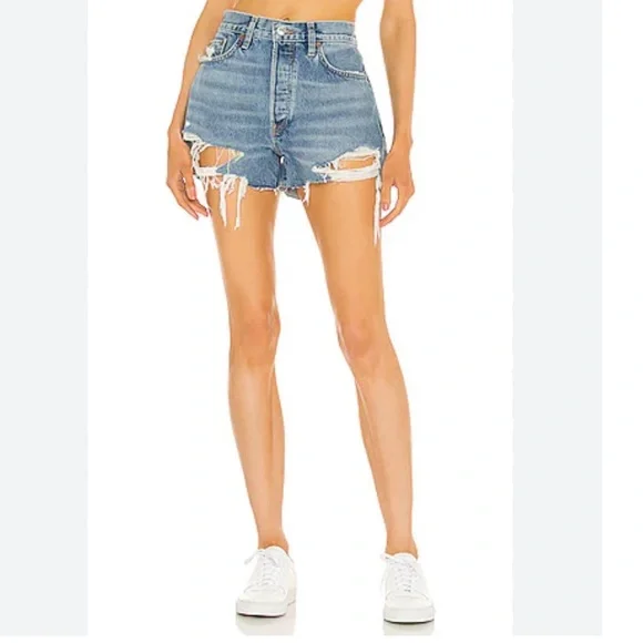RE/DONE Originals 70s High Rise Short in Skylight Destroy